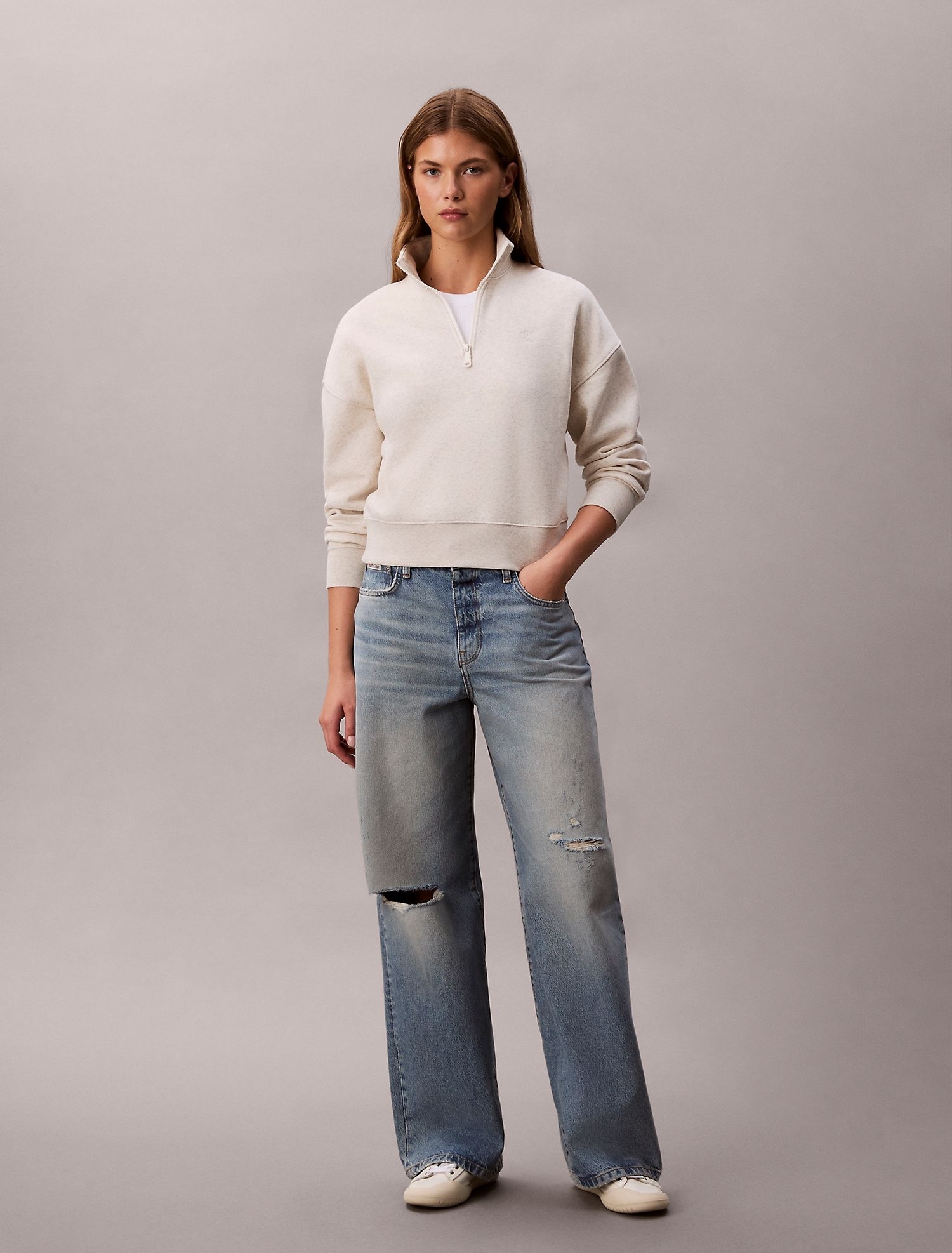Свитшот на молнии Calvin Klein Archive Logo Fleece Quarter Zip Mock Neck Sweatshirt Vanilla Heather