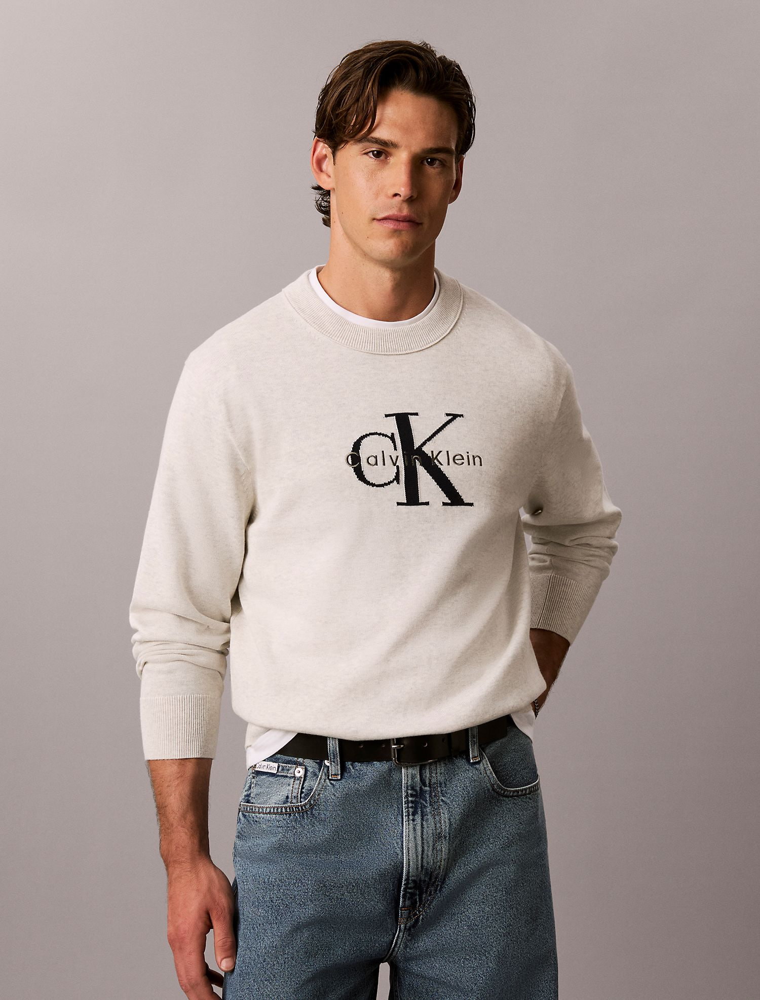 Свитер Calvin Klein Cotton Monologo Graphic Relaxed Snow Heather