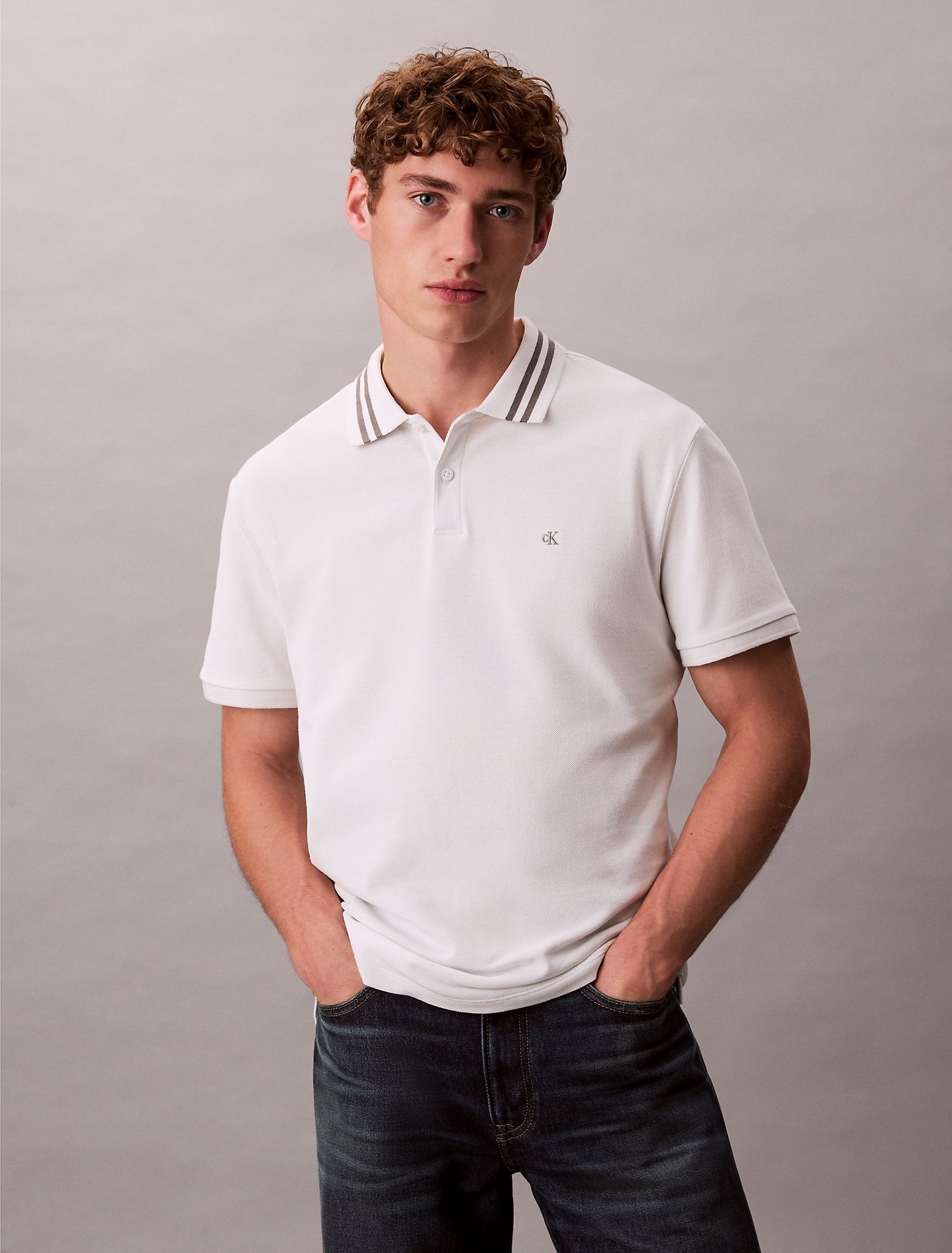 Поло Calvin Klein Monogram Pique Tipped Classic Polo Shirt Blanc De Blanc