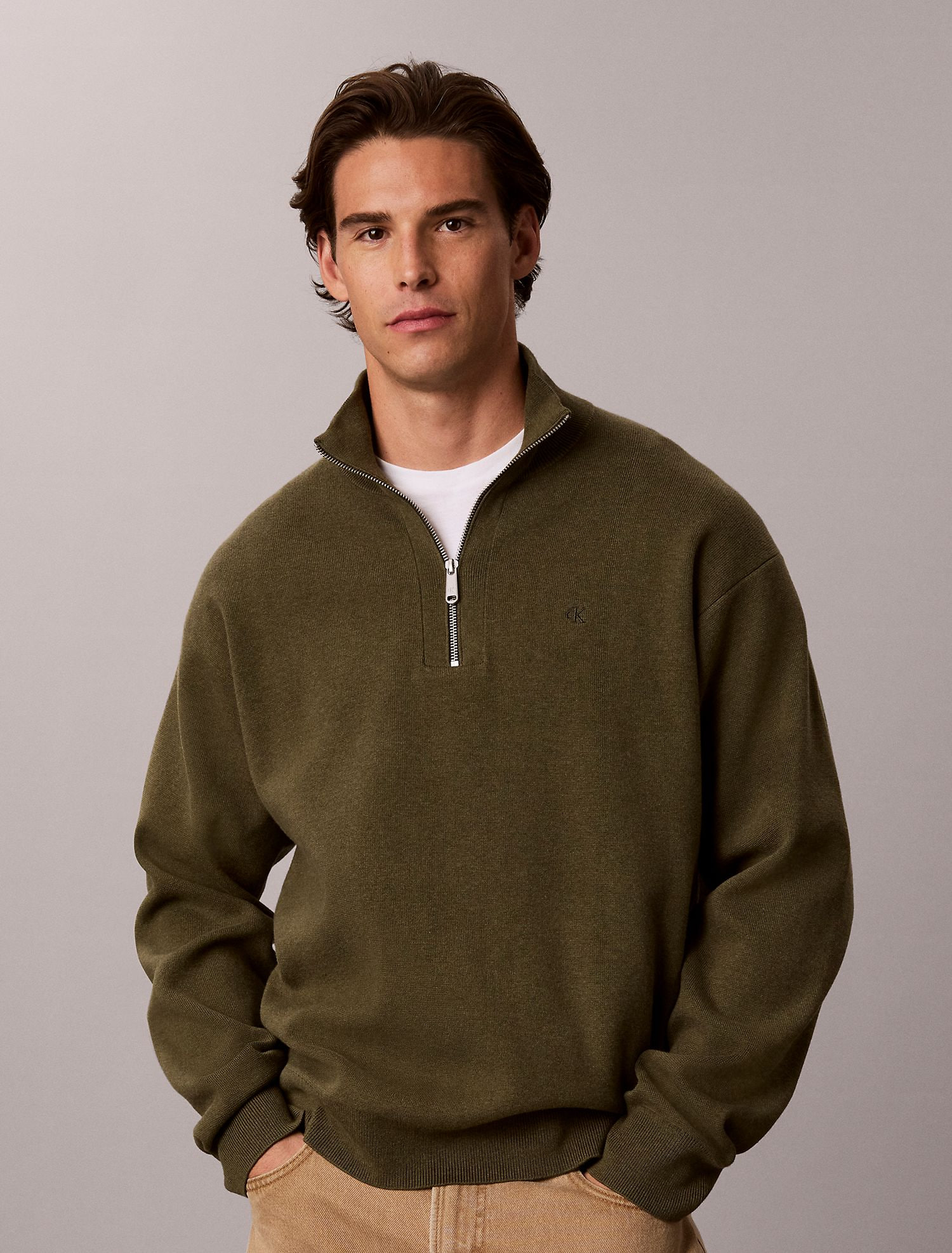 Свитер Calvin Klein Smooth Cotton Quarter Zip Olive Night