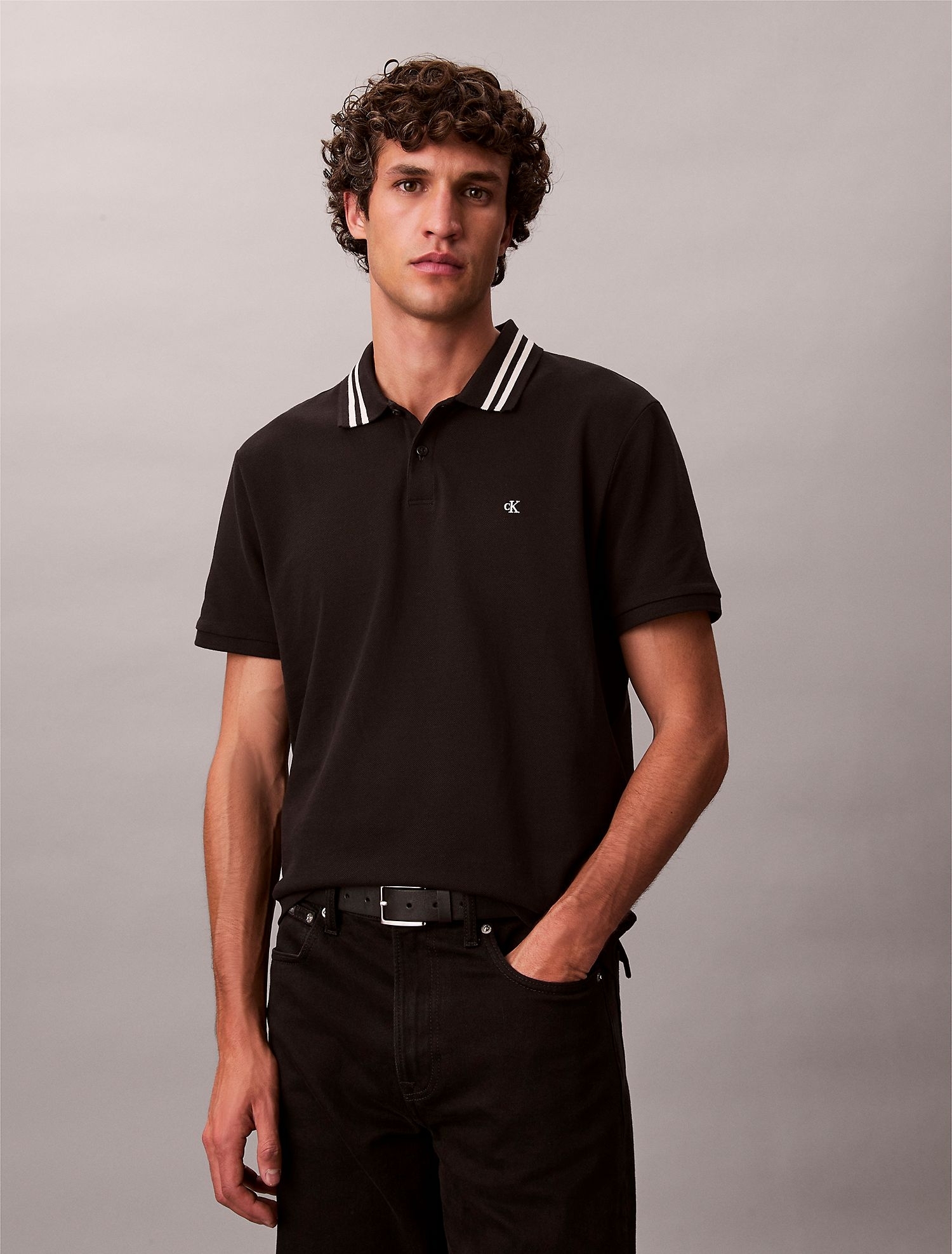 Поло Calvin Klein Monogram Pique Tipped Classic Polo Shirt Black