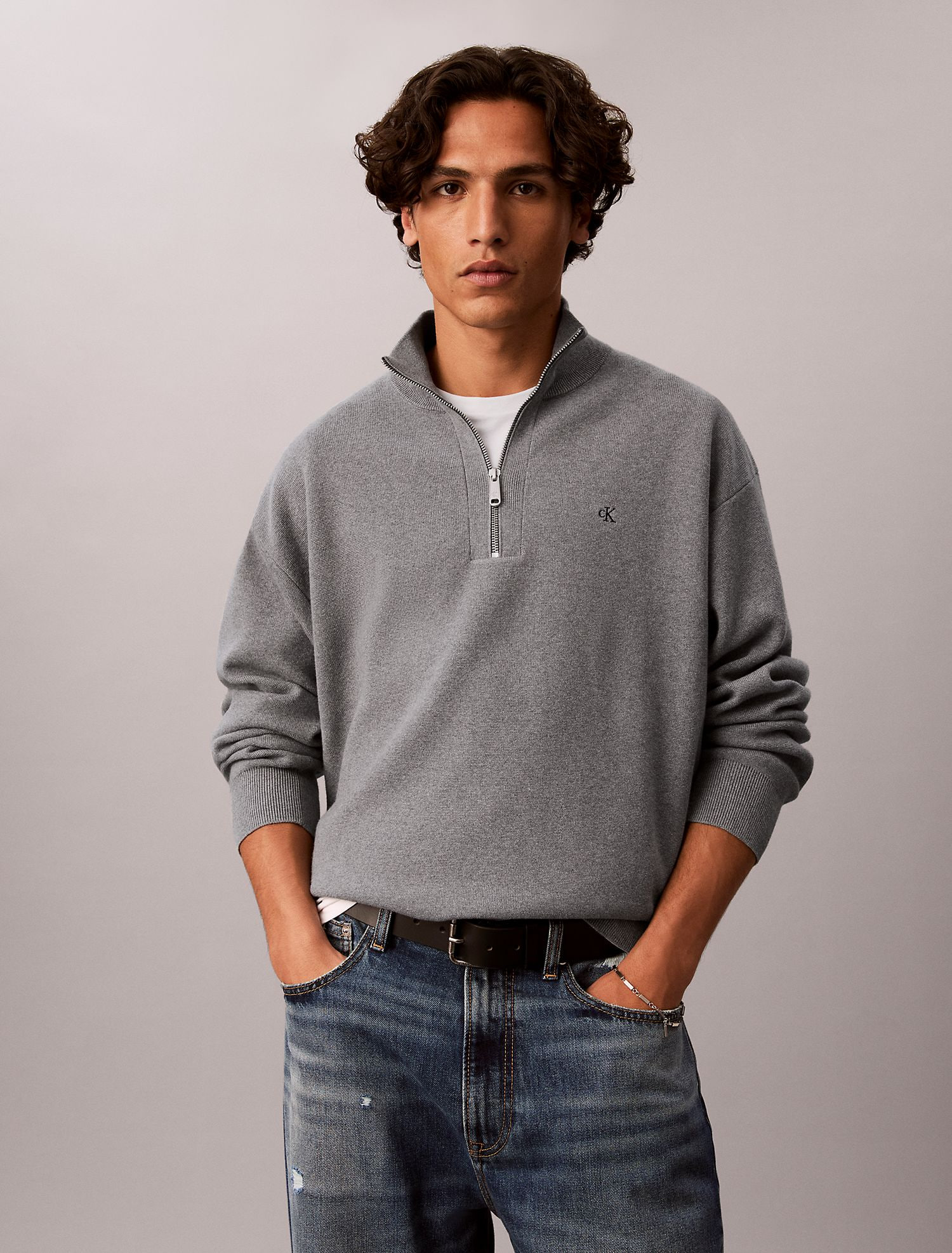 Свитер Calvin Klein Smooth Cotton Quarter Zip Medium Grey Htr