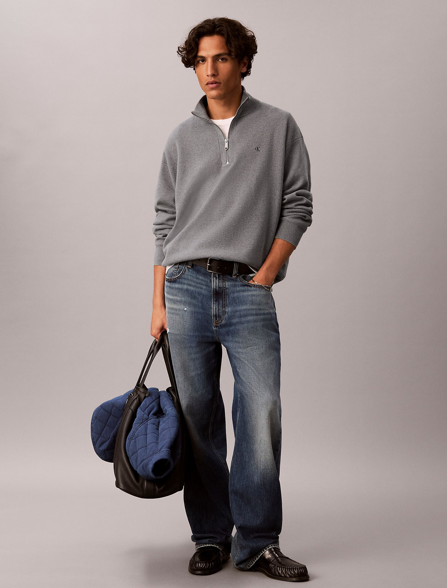 Свитер Calvin Klein Smooth Cotton Quarter Zip Medium Grey Htr