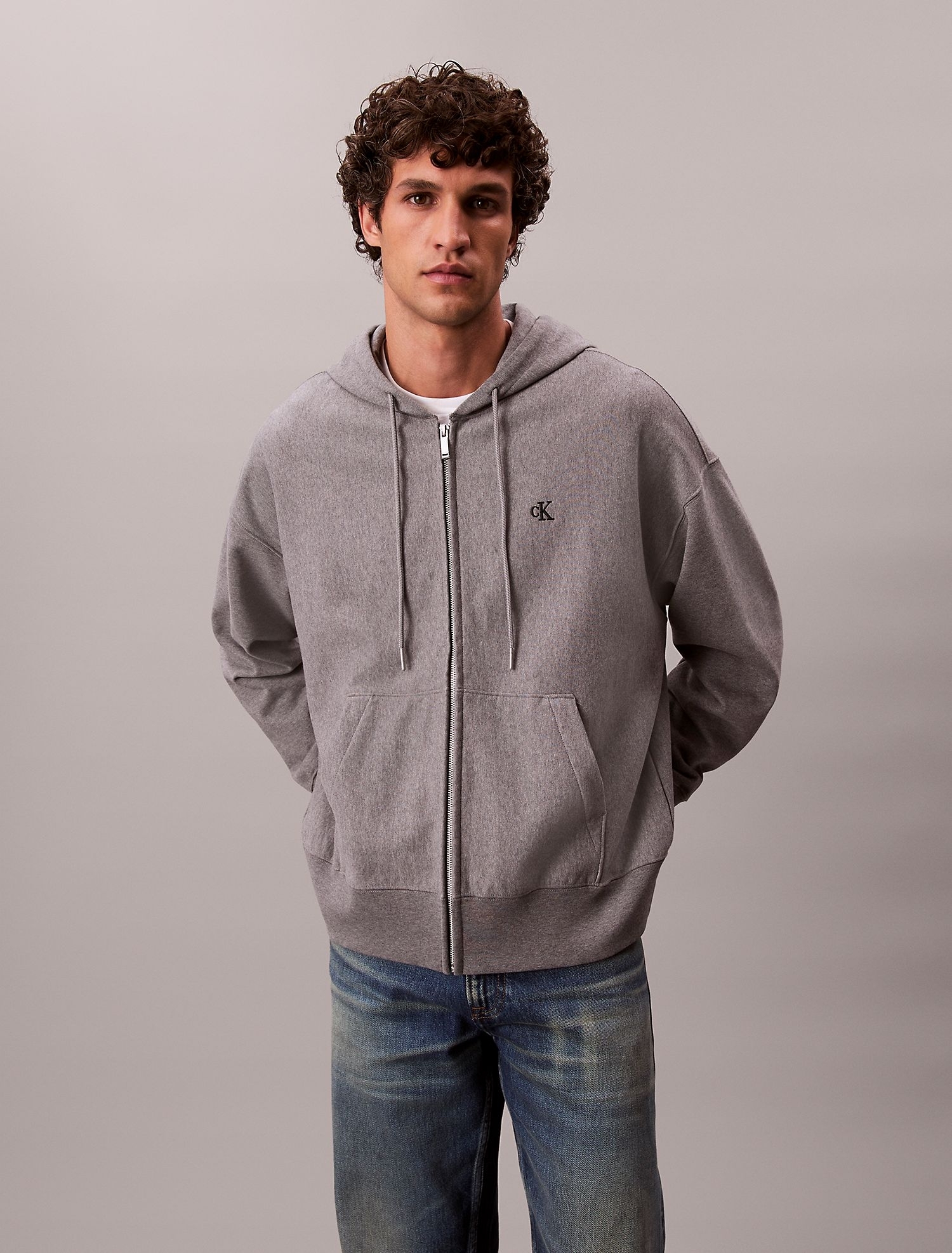 Худи на молнии Calvin Klein Premium Terry Relaxed Zip Hoodie Med Grey Htr