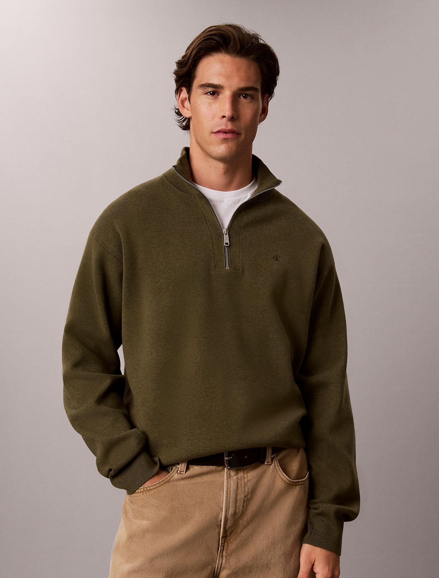 Свитер Calvin Klein Smooth Cotton Quarter Zip Olive Night