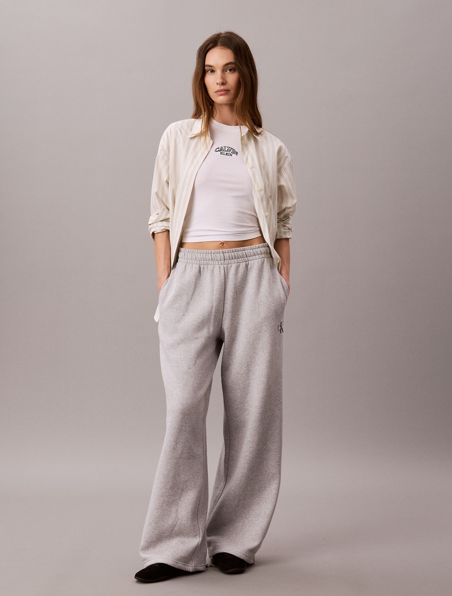 Брюки Calvin Klein Monologo Fleece Wide Leg Heroic Grey Heather