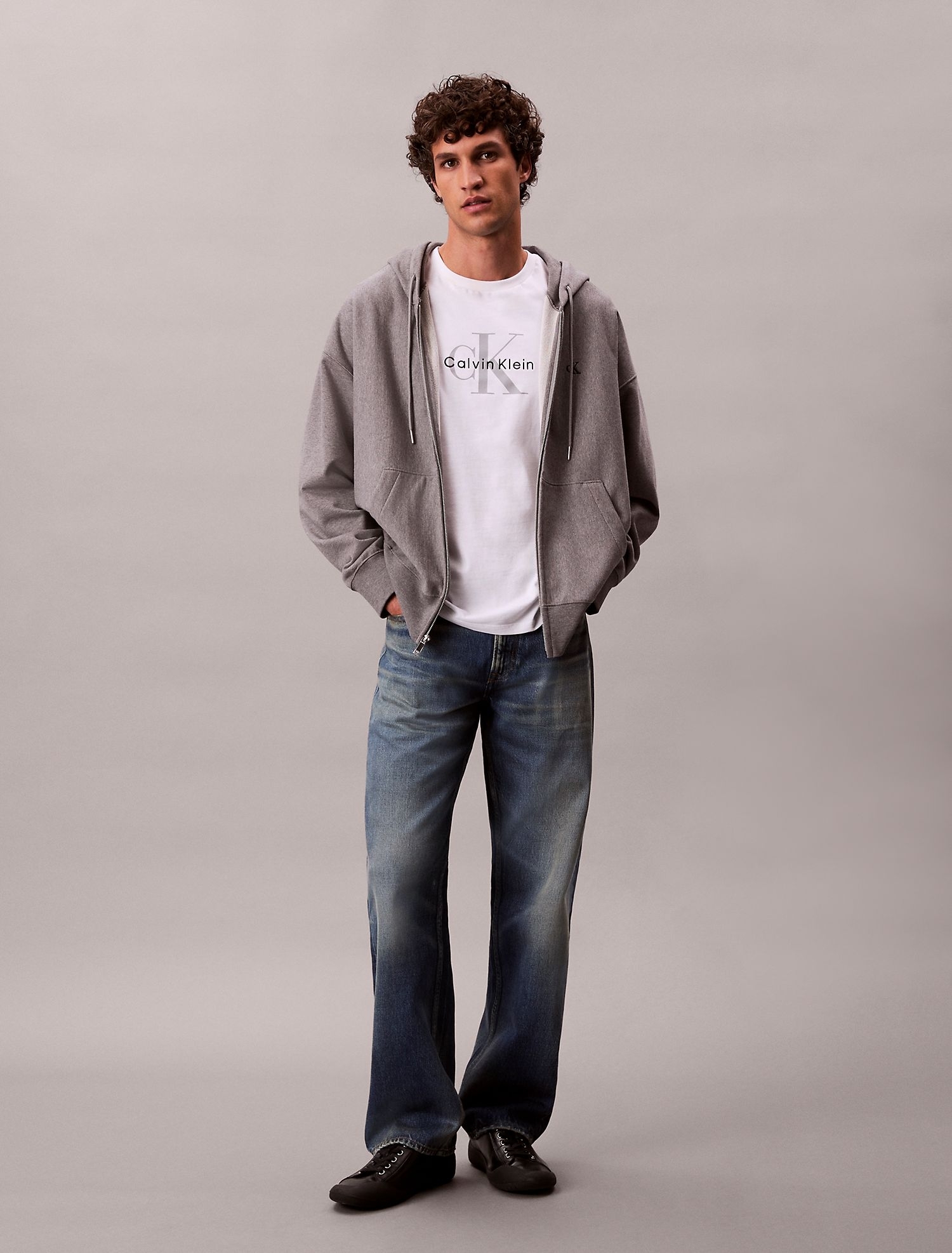 Худи на молнии Calvin Klein Premium Terry Relaxed Zip Hoodie Med Grey Htr