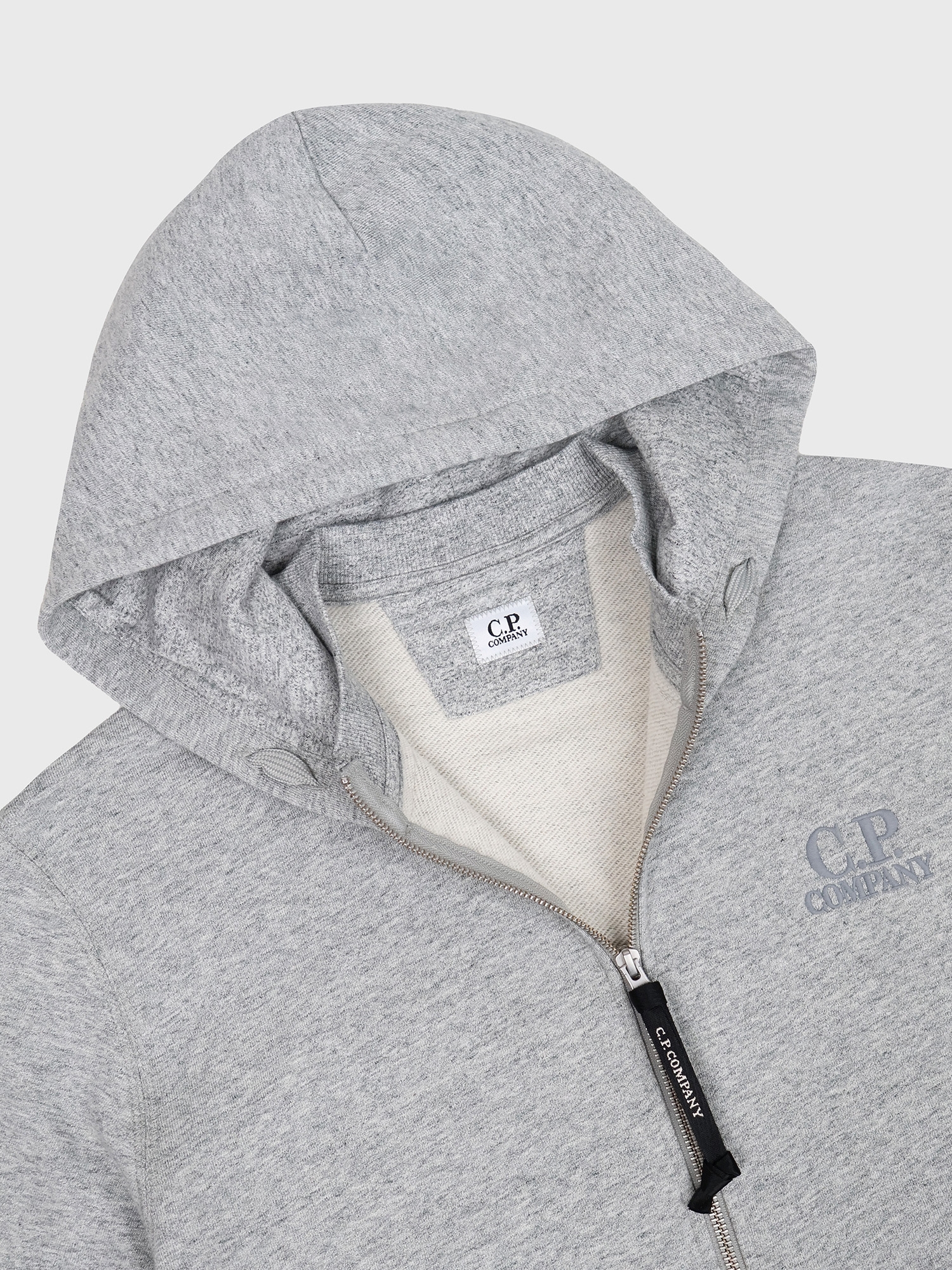 Худи на молнии C.P. Company Diagonal Raised Fleece Zip Logo Grey