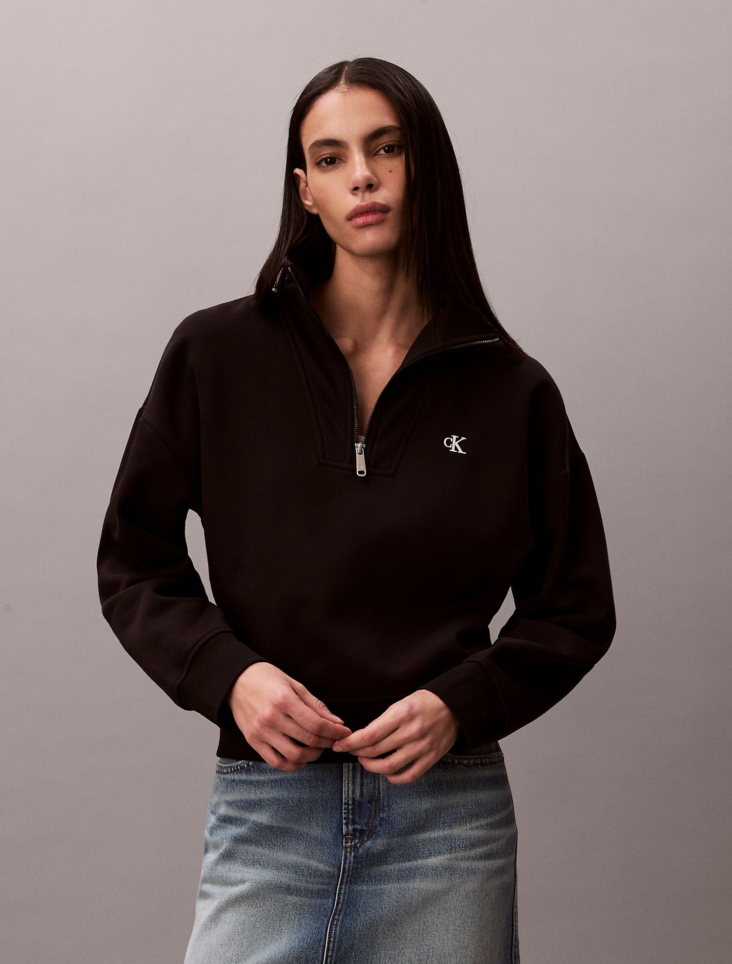 Свитшот на молнии Calvin Klein Monogram Fleece Quarter Zip Black