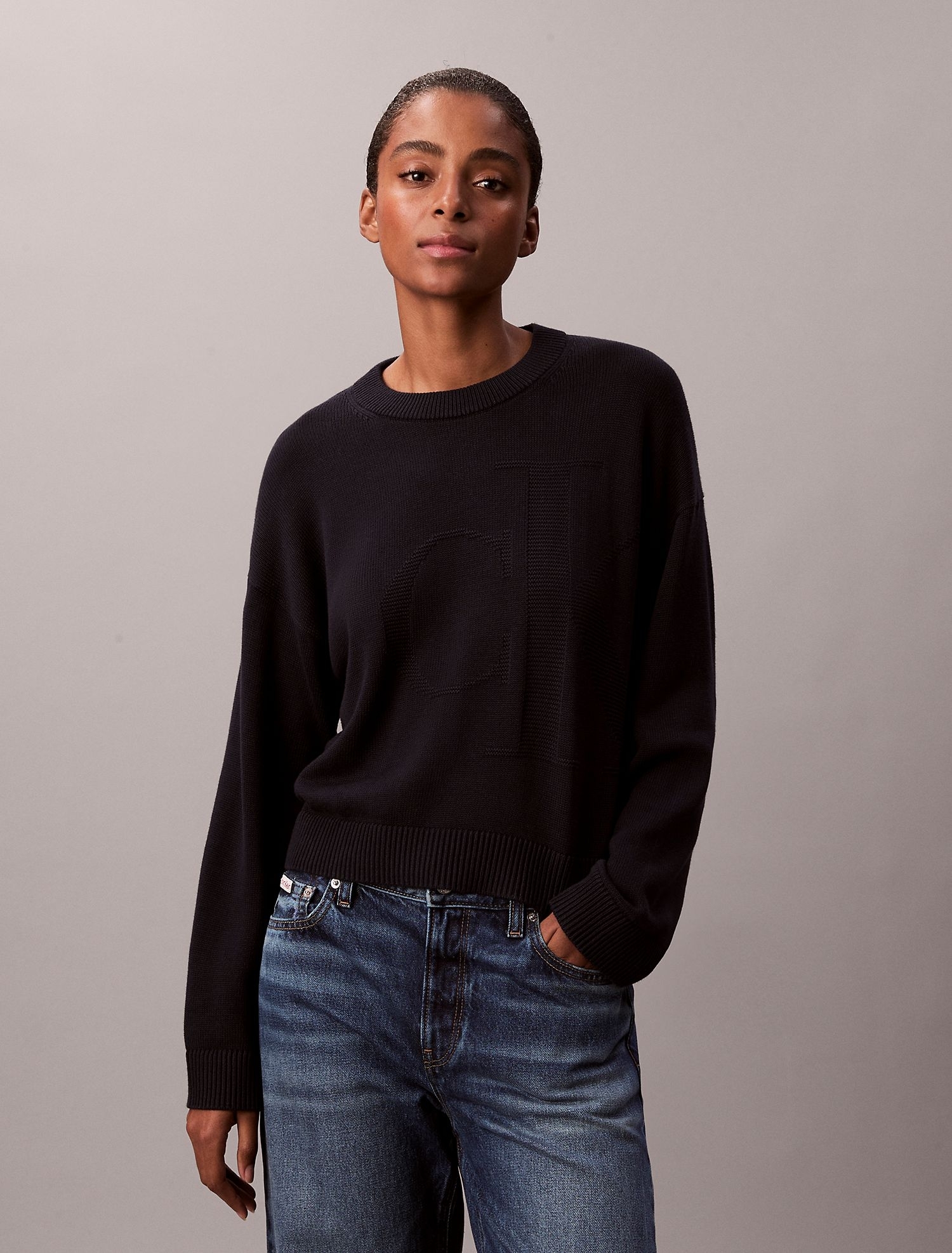 Свитер Calvin Klein Smooth Cotton Relaxed Monogram Sweater Dark Sapphire