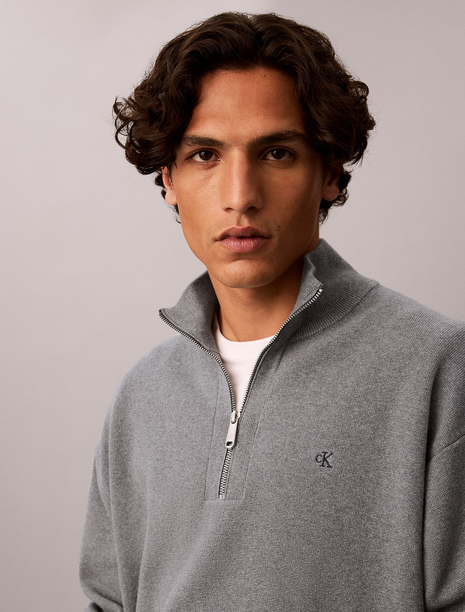 Свитер Calvin Klein Smooth Cotton Quarter Zip Medium Grey Htr
