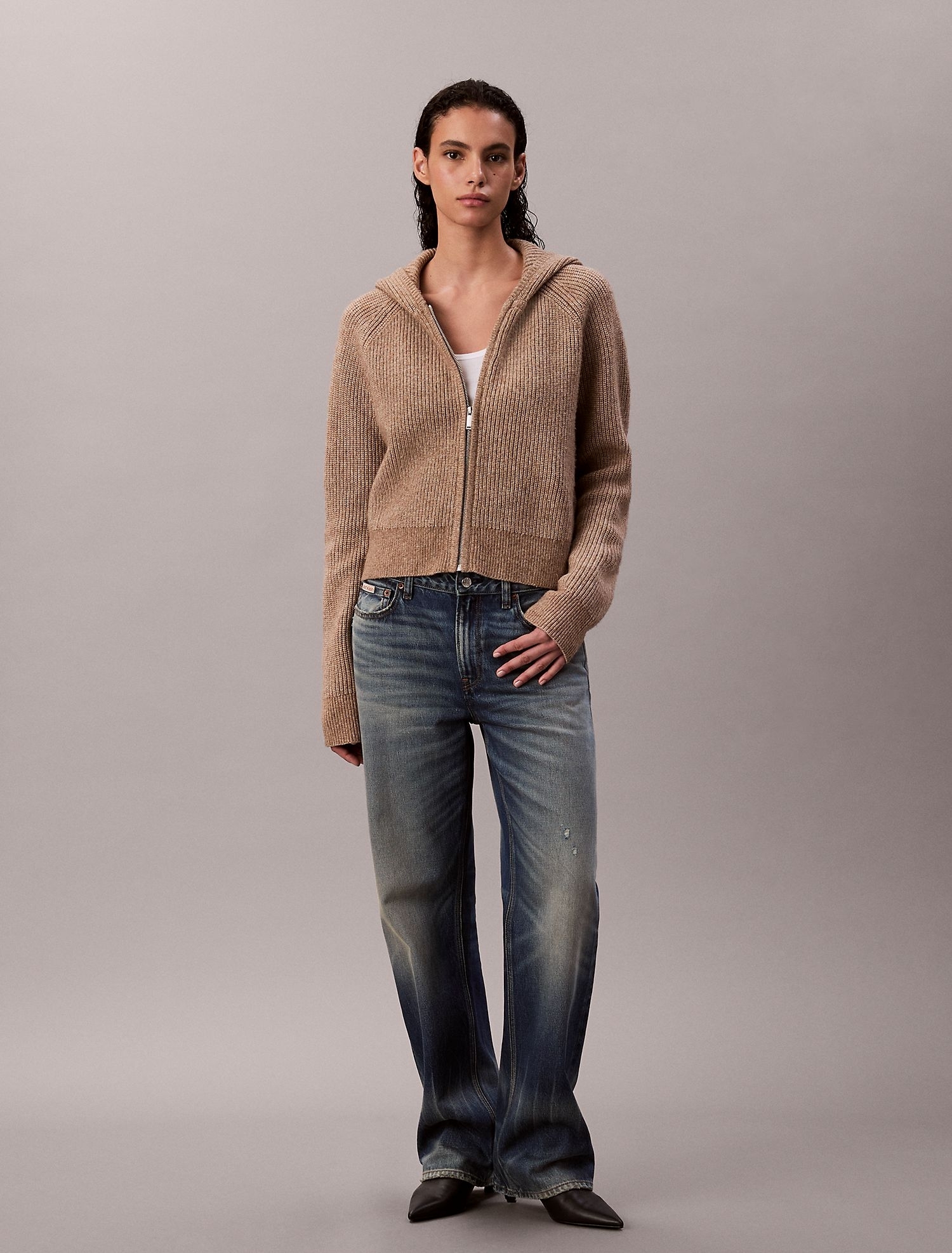 Кардиган Calvin Klein Sweater Rib Zip Hoodie Amphora Melange