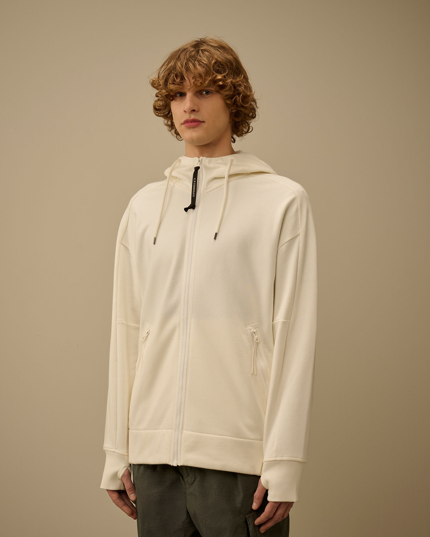 Худи на молнии C.P. Company Diagonal Raised Fleece Zipped Goggle Gauze White