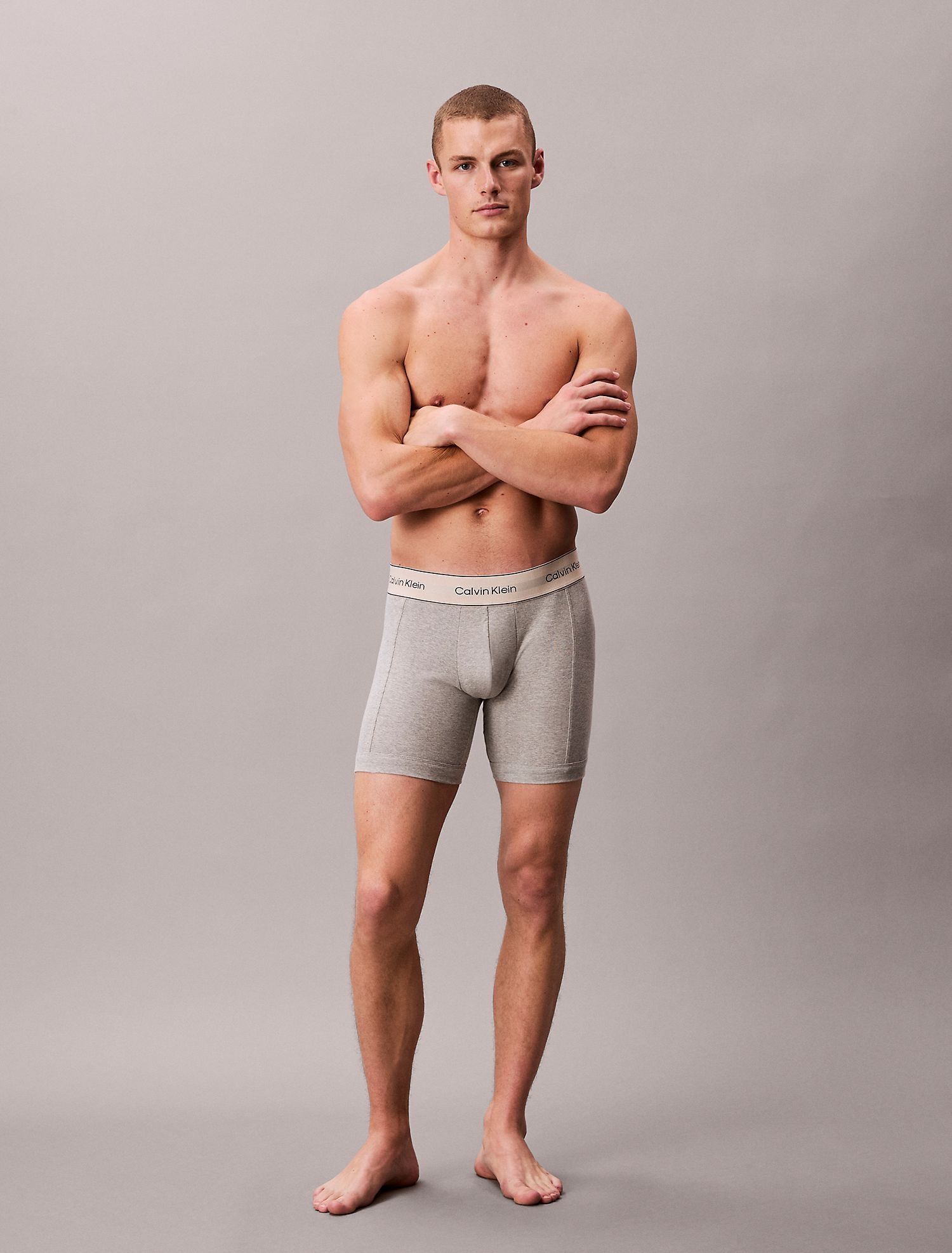 Мужские трусы боксеры-брифы Calvin Klein Heritage Cotton Stretch Oyster Gray Multi